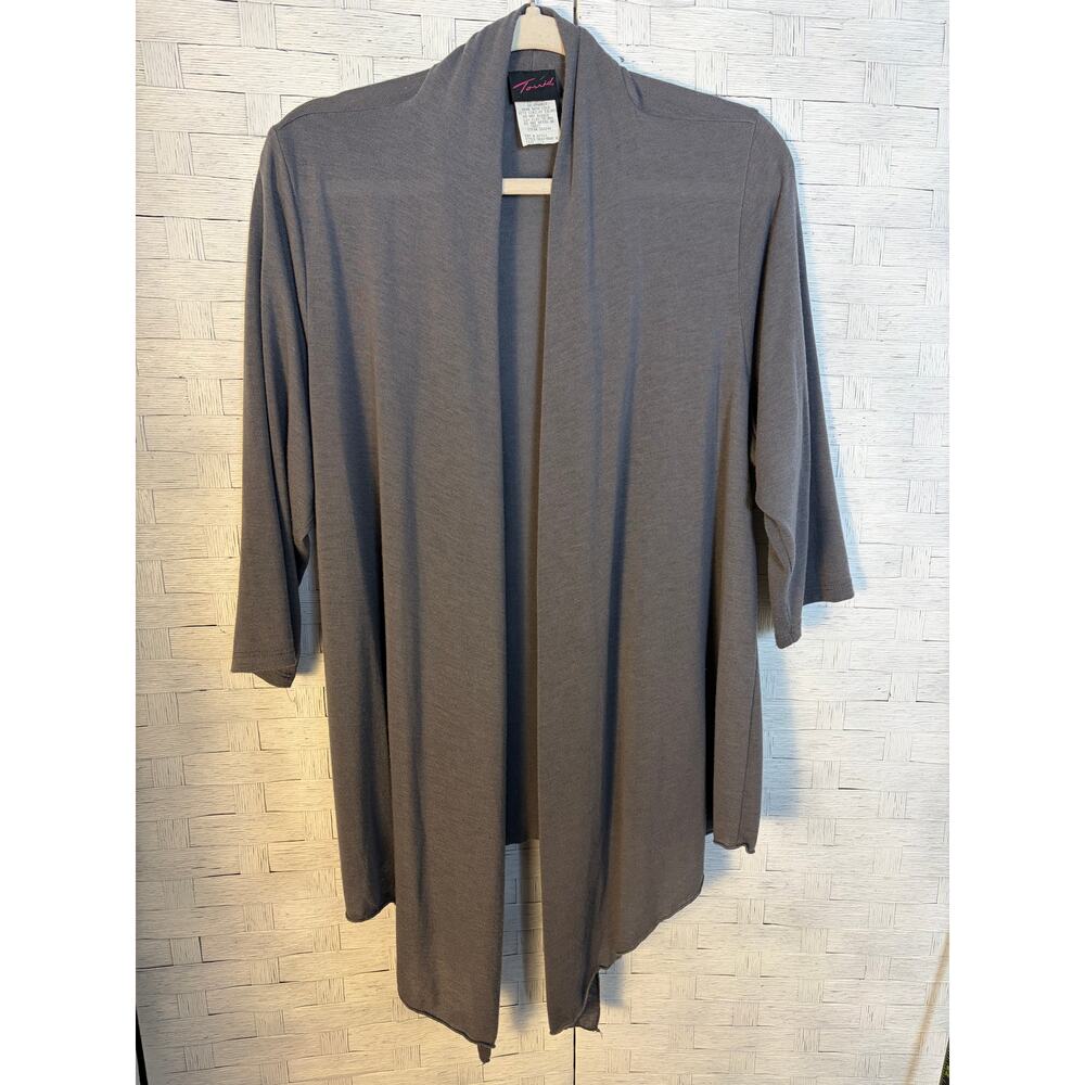 Torrid womens gray cardigan open waterfall front 3/4 sleeve minimalist plus size